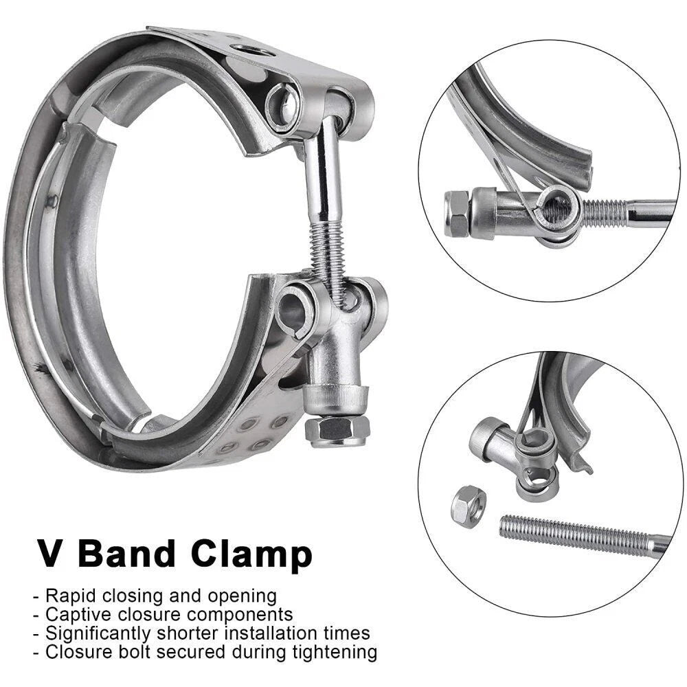 2X 3.5'' Stainless Steel V-Band Clamp Kit for Turbo Exhaust