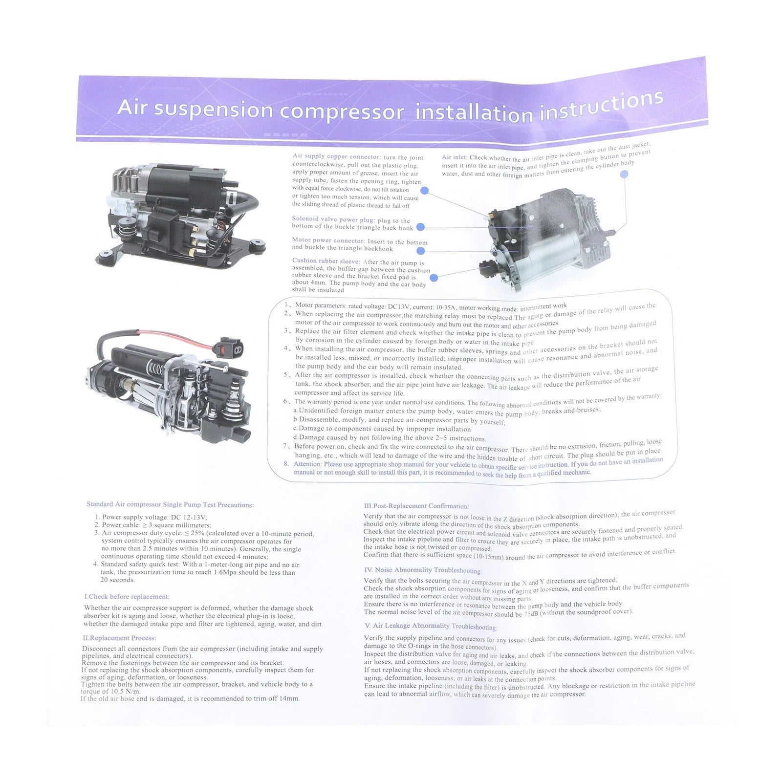 Air Suspension Compressor Pump 4Z7616007 for Audi Allroad Quattro A6 (1997–2005)