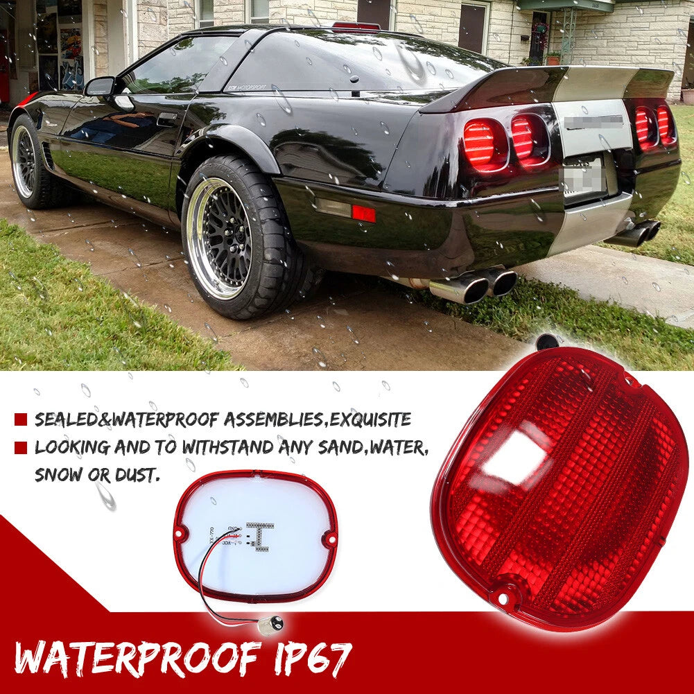 Set of 4 Red LED Brake Tail Light Lenses for Chevy Corvette C4 (1990–1996)