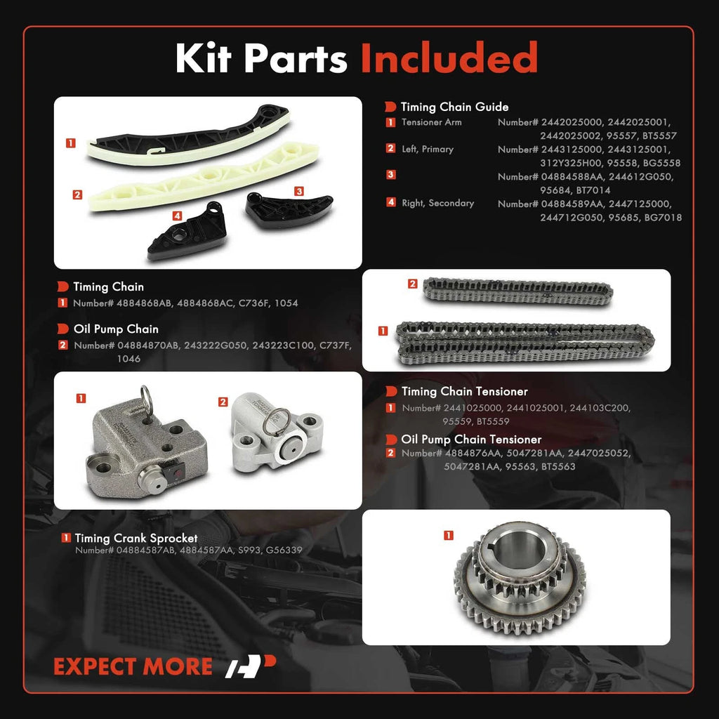 9x Timing Chain Kit for Jeep Compass (2007-2017) Dodge Journey (2009-2018)