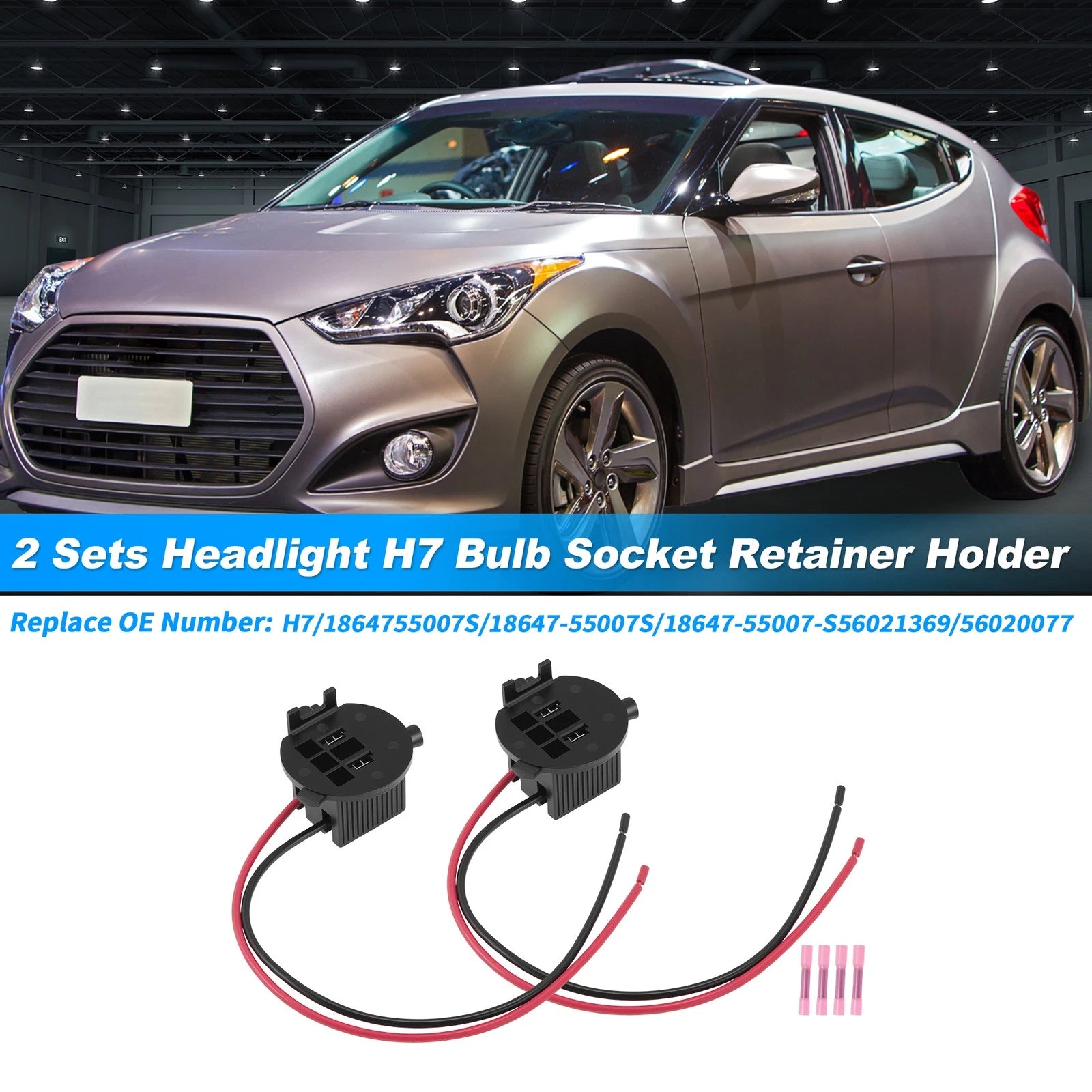 Set of 2 H7 Bulb Socket Retainer Adapters for Hyundai Veloster (2012–2018) 1864755007S