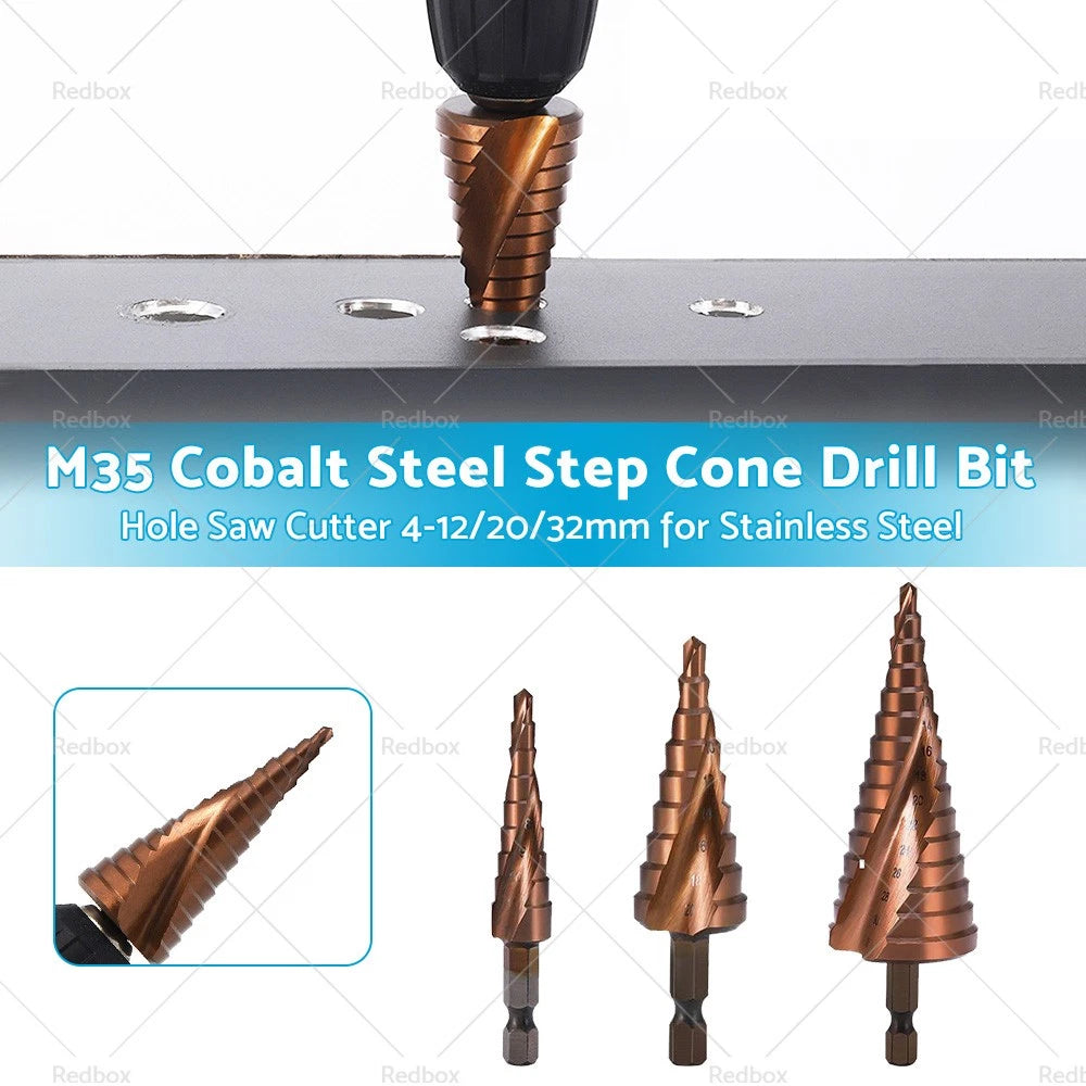 Cobalt Steel Step Cone Drill Bit Hole Cutter 4-32mm for Stainless Steel