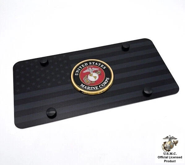License Plate Cover Black American Flag for Marine Corps USMC (2000–2026)