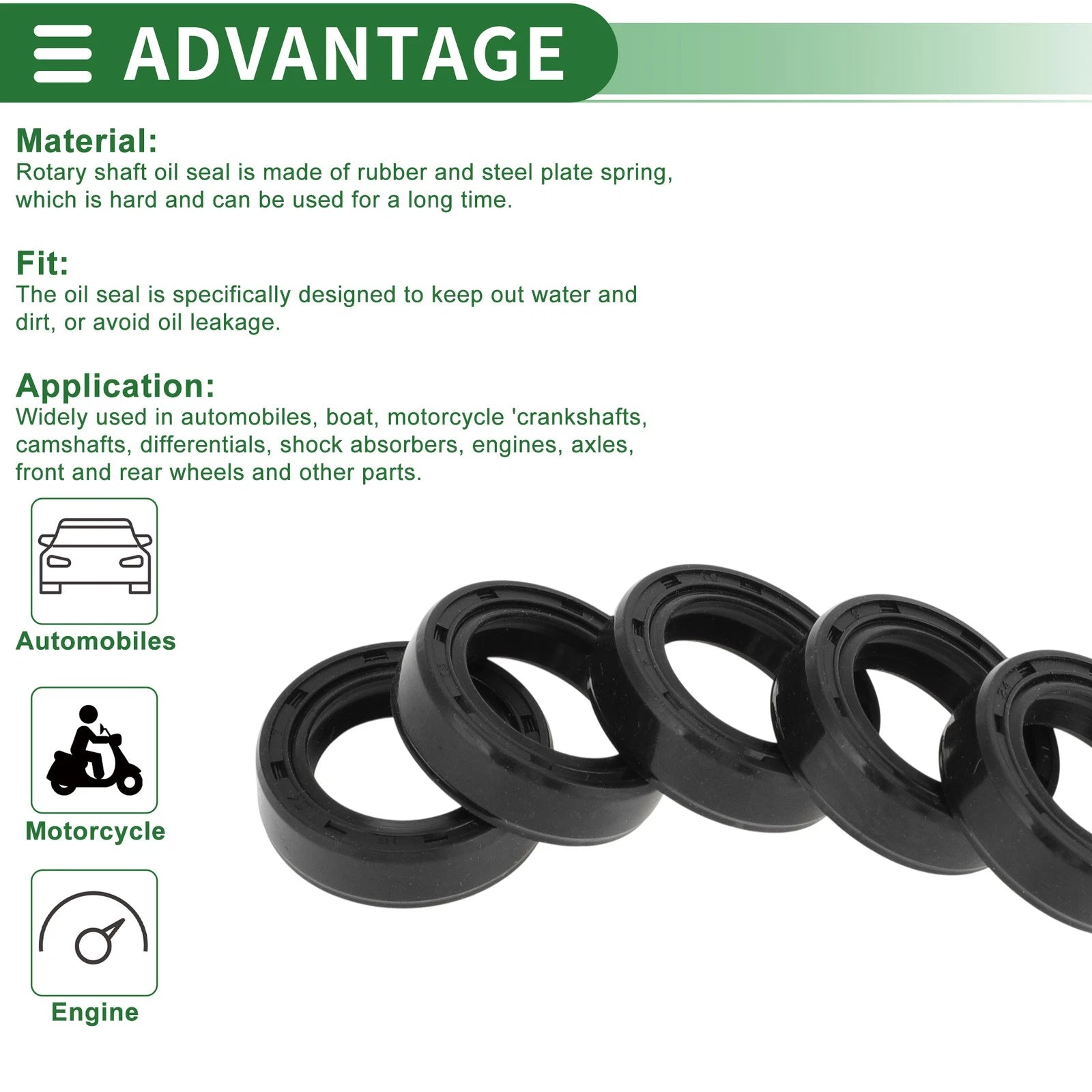 Set of 5 Oil Seal Rotary Shaft Seal NBR Rubber 16x24x7mm