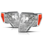 Chrome Housing Headlight & Amber Side Corner Lamps for Ford F150 (2009–2014)