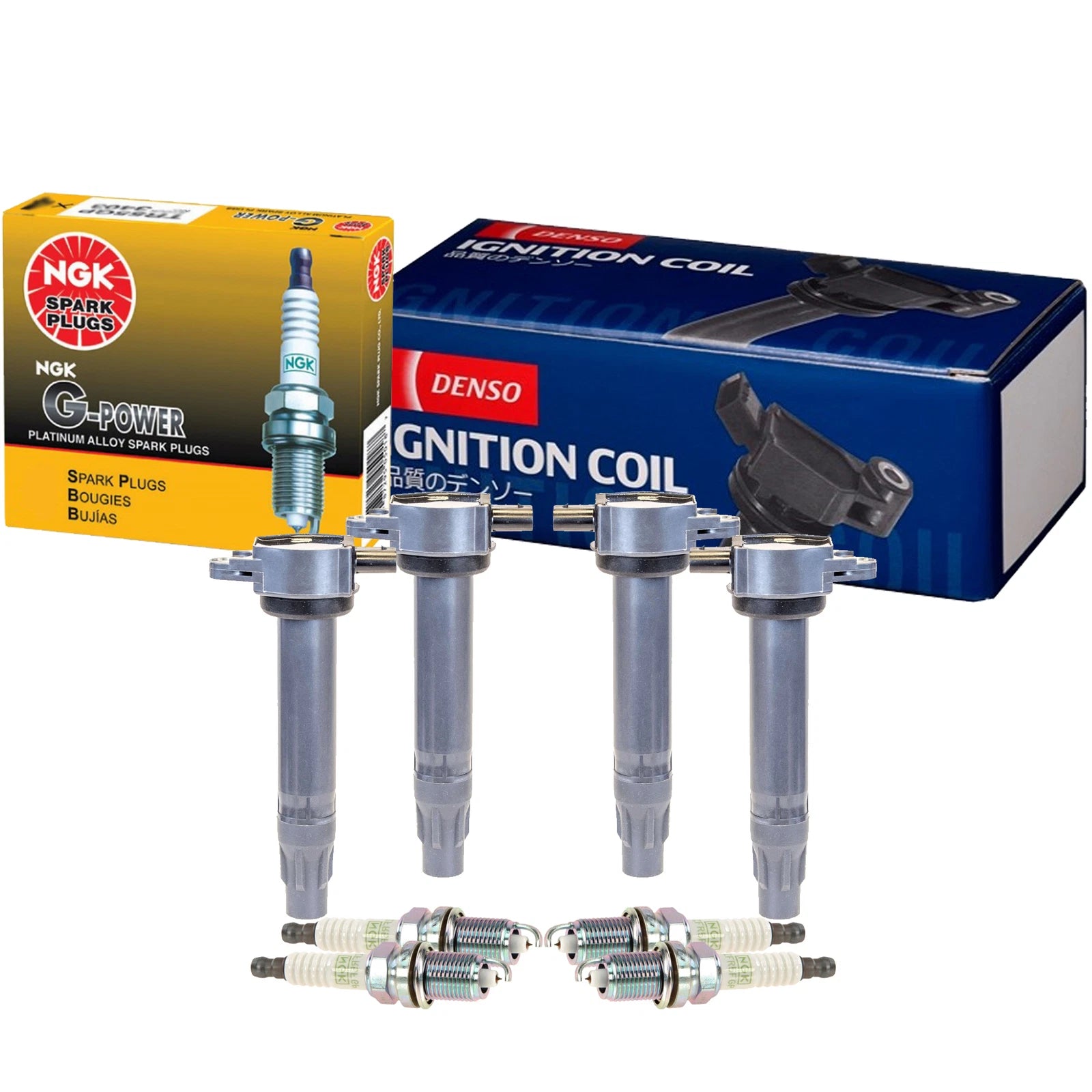 Set of 4 Denso Ignition Coils & NGK G-Power Spark Plugs for Chrysler Dodge Jeep