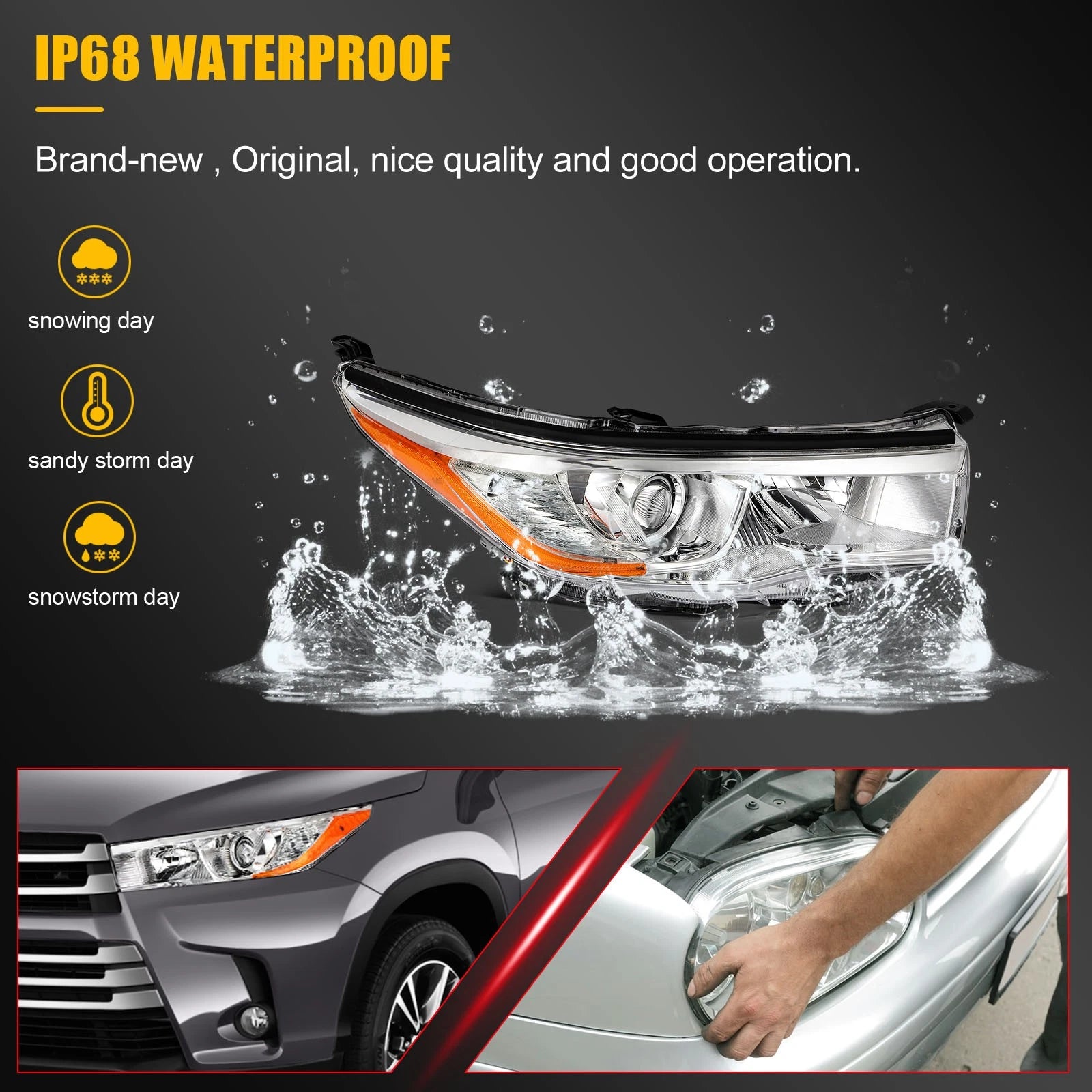 2X Chrome Headlight Assembly for Toyota Highlander (2014–2016)