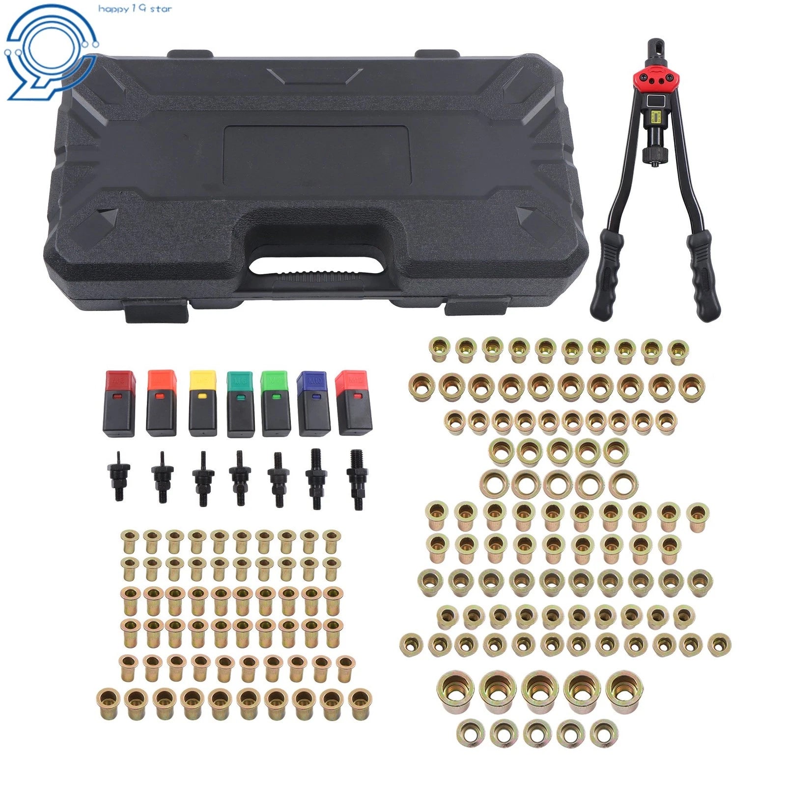 Rivnut Tool Kit for DIY Metal Repairs with 15 Metric & SAE Mandrels (16")