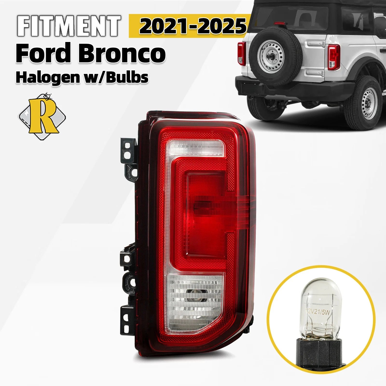 Halogen Tail Light Taillamp for Ford Bronco (2021–2025) Right Passenger W/ Bulbs