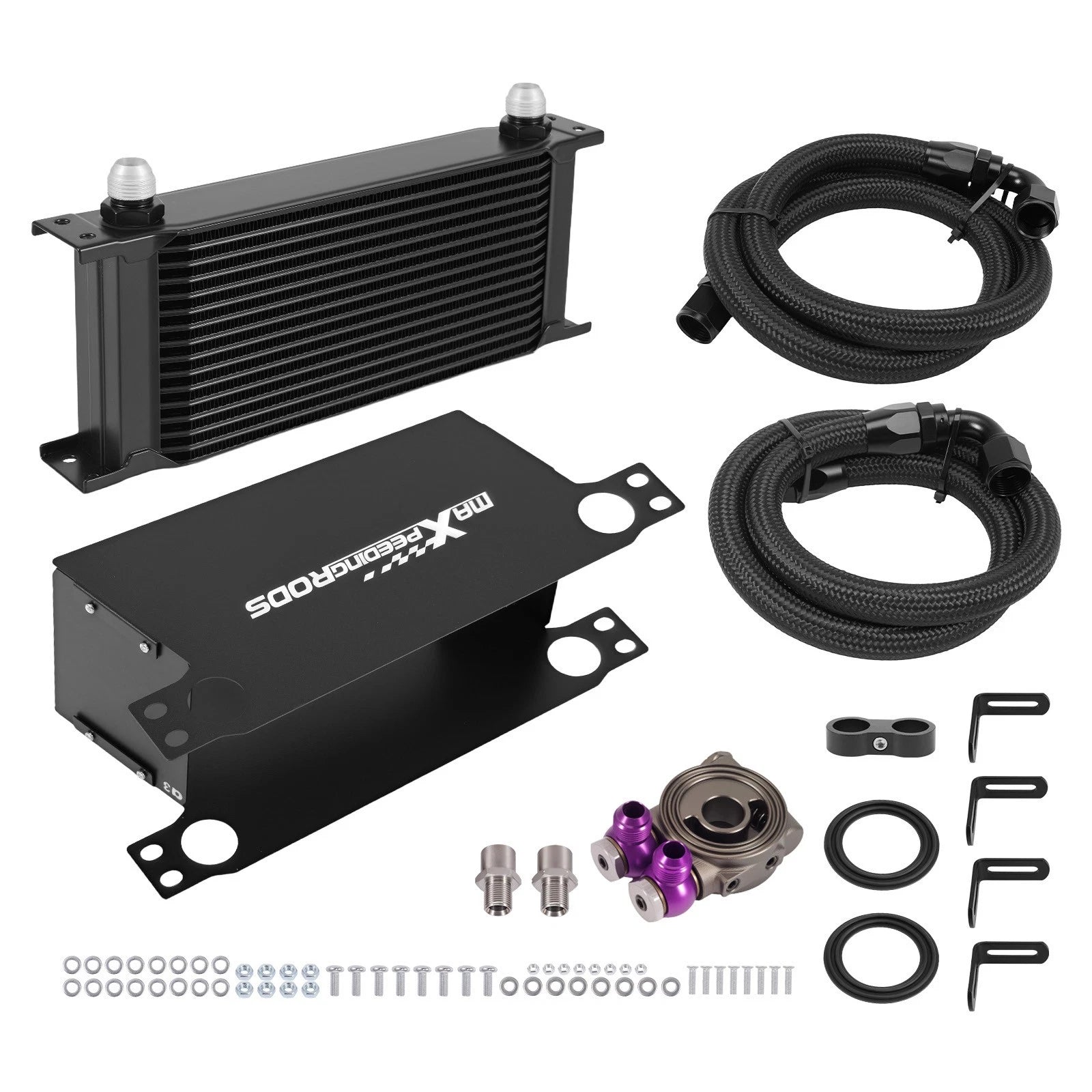 10AN Oil Cooler Kit 16 Row Universal Transmission Engine w/ Filter Adapter