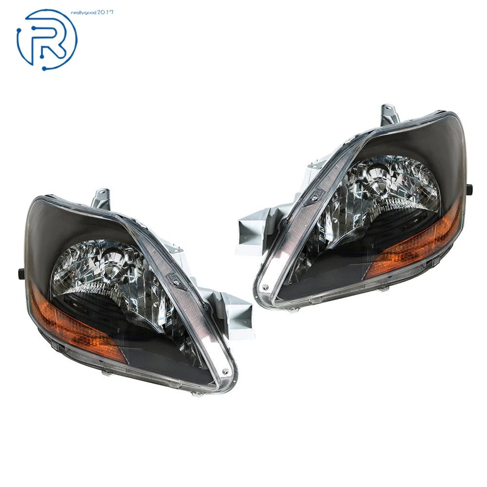 Set of 2 Halogen Headlights for Toyota Yaris (2007-2012) Black