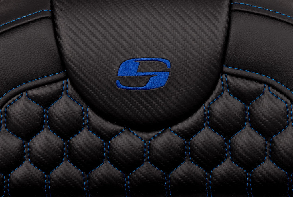SADDLEMEN RoadSofa Seat for Harley Davidson (Extended Reach, Blue Stitch)