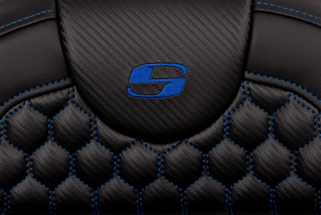 SADDLEMEN RoadSofa Seat for Harley Davidson (Extended Reach, Blue Stitch)