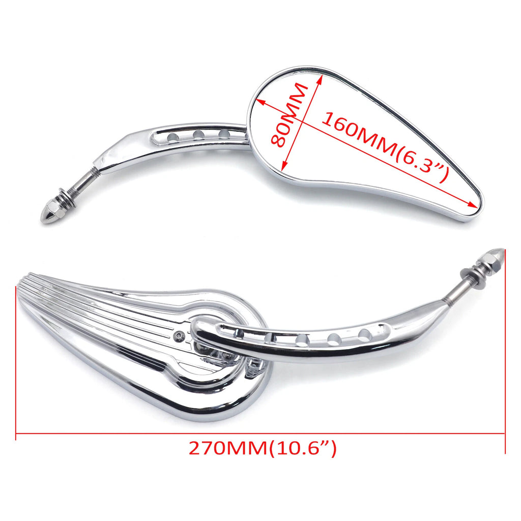 Chrome Raindrop Side Mirrors for Harley Wide Glide, Switchback, CVO, Street Glide