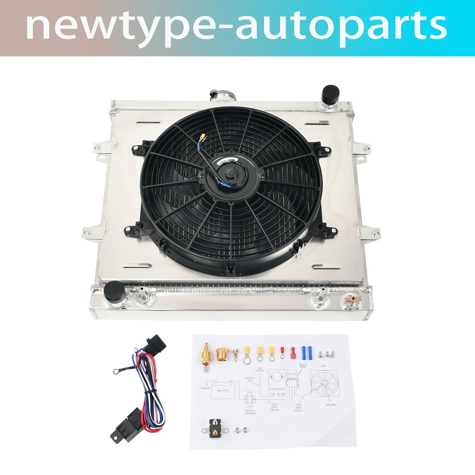3 Row Radiator Shroud Fan + Relay for Toyota Pickup 1984–1995, 4Runner SR5 2.4L