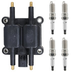 Ignition Coil + 4X Iridium Spark Plugs for Jeep Liberty Dodge Caravan (2002–2005)