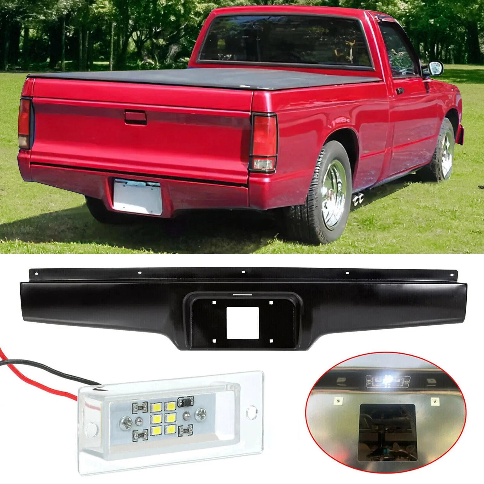 Rear Bumper Roll Pan + License Plate Light for S10 S15 Sonoma (1982–1993)