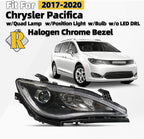 Halogen Headlight with Bulb Chrome Bezel Right RH for Chrysler Pacifica (2017–2020)