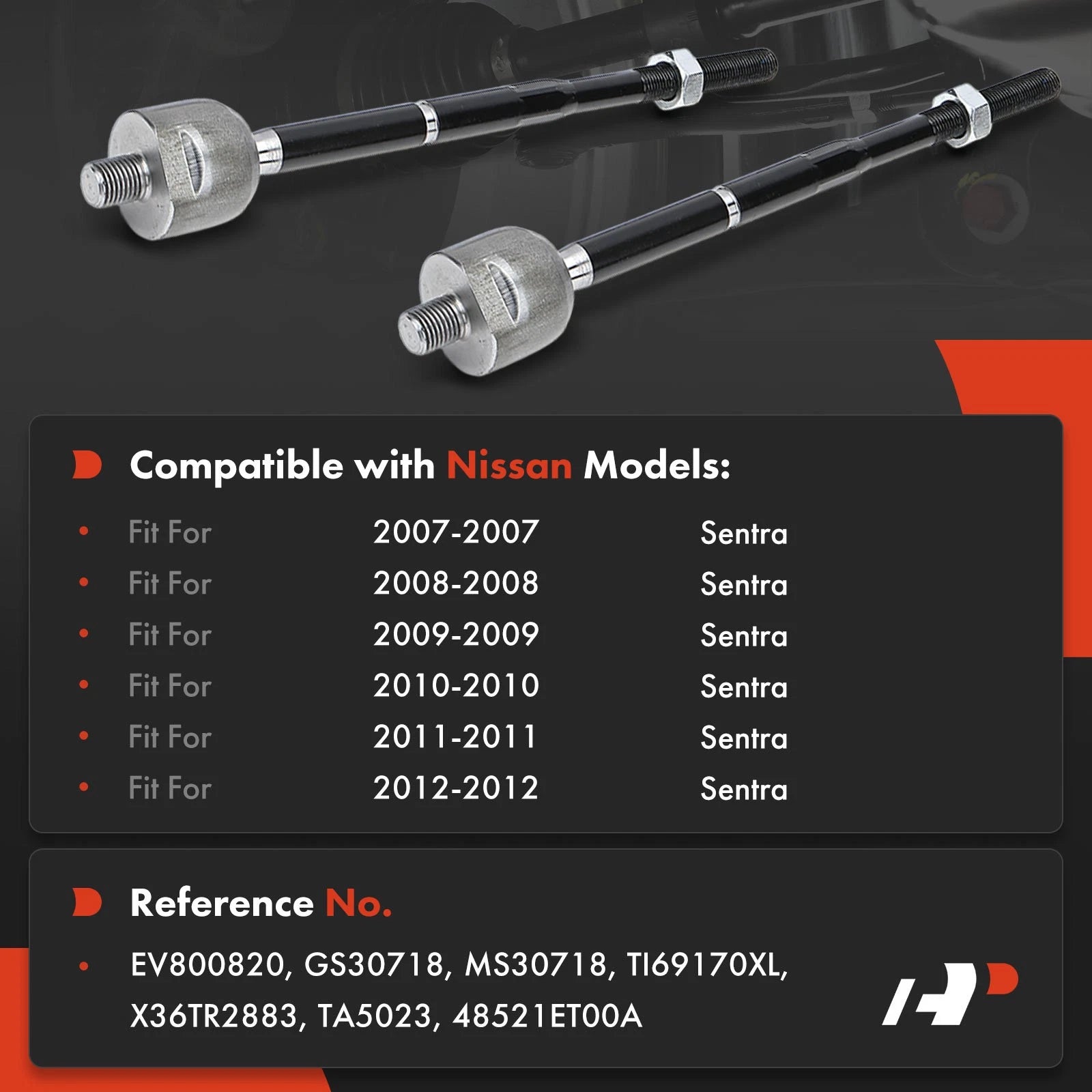 2X Front Inner Steering Tie Rod End for Nissan Sentra (2007-2012)