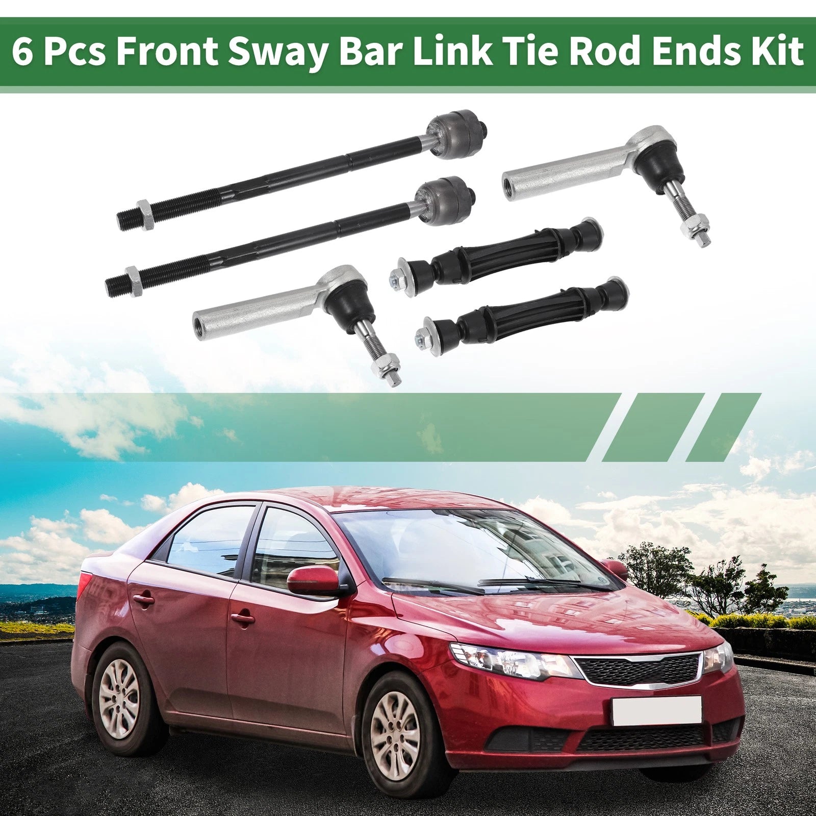 6X Front Suspension Kit Tie Rod End Sway Bar Link for Cadillac Escalade (2015–2019)