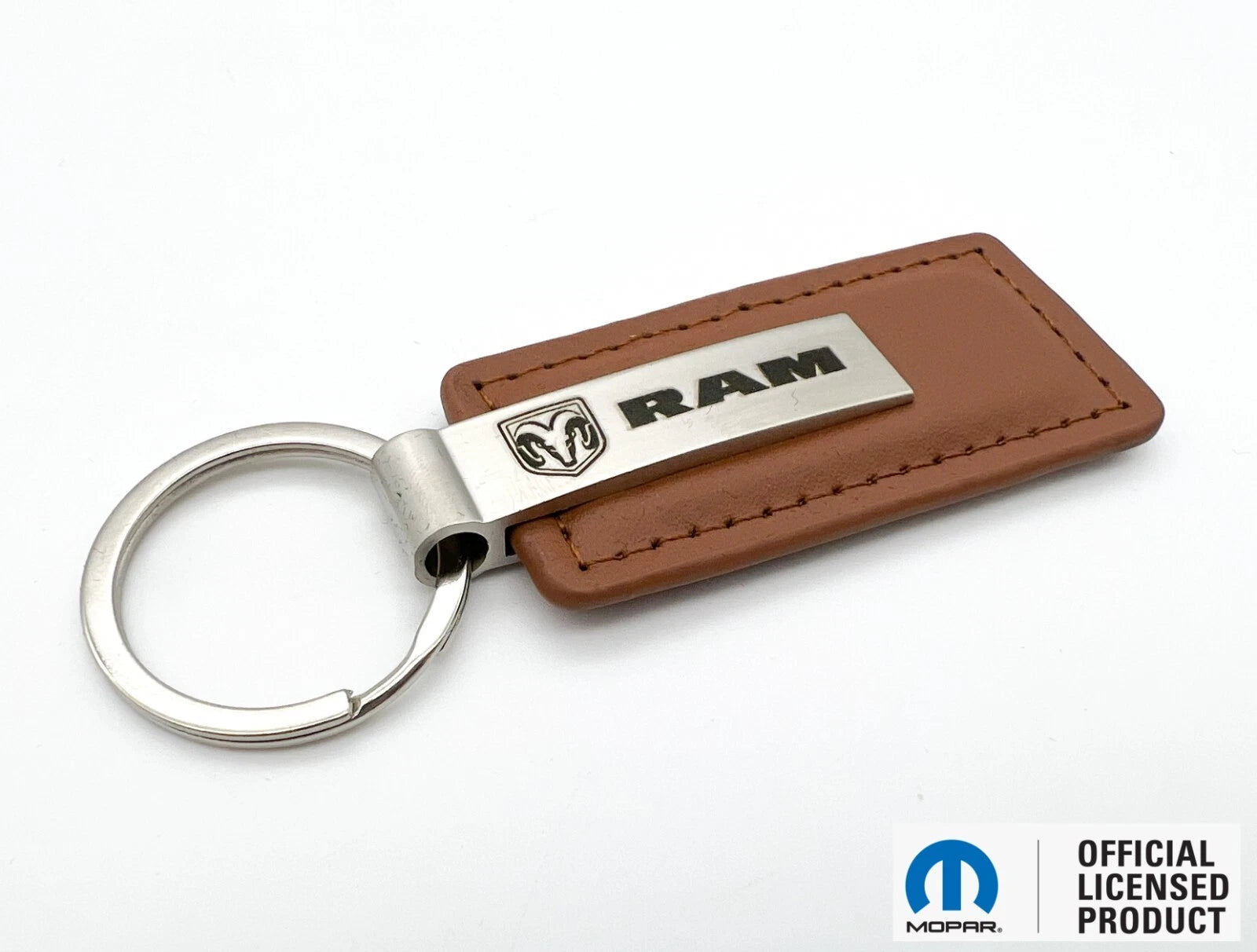 Leather Key Fob Brown Rectangle with Dodge Ram Emblem for Dodge Ram (2009–2024)