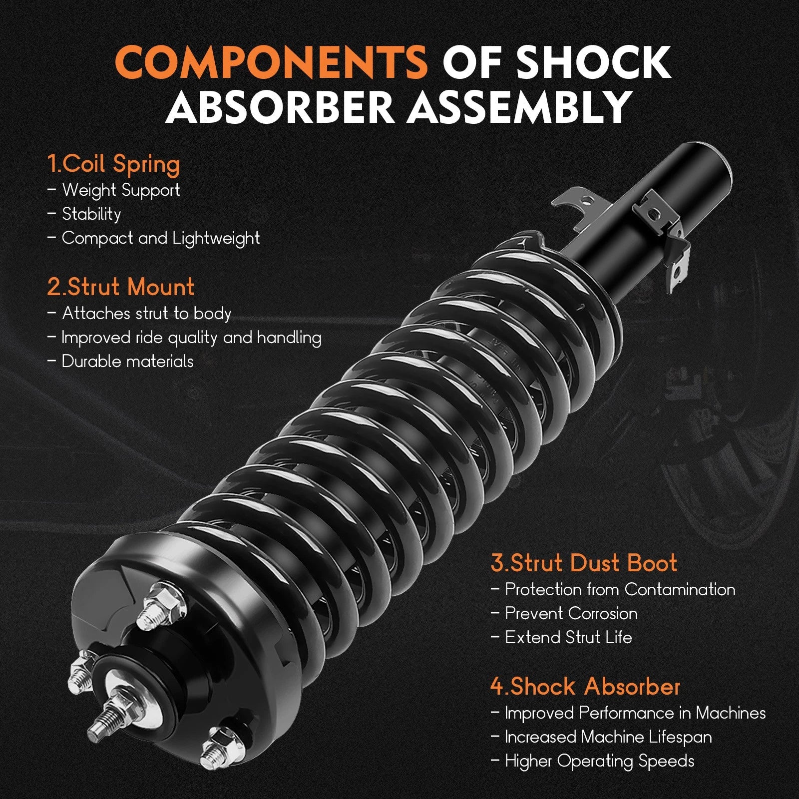 Set of 4 Complete Struts Shocks Spring Mounts for Honda Accord (1994–1997)