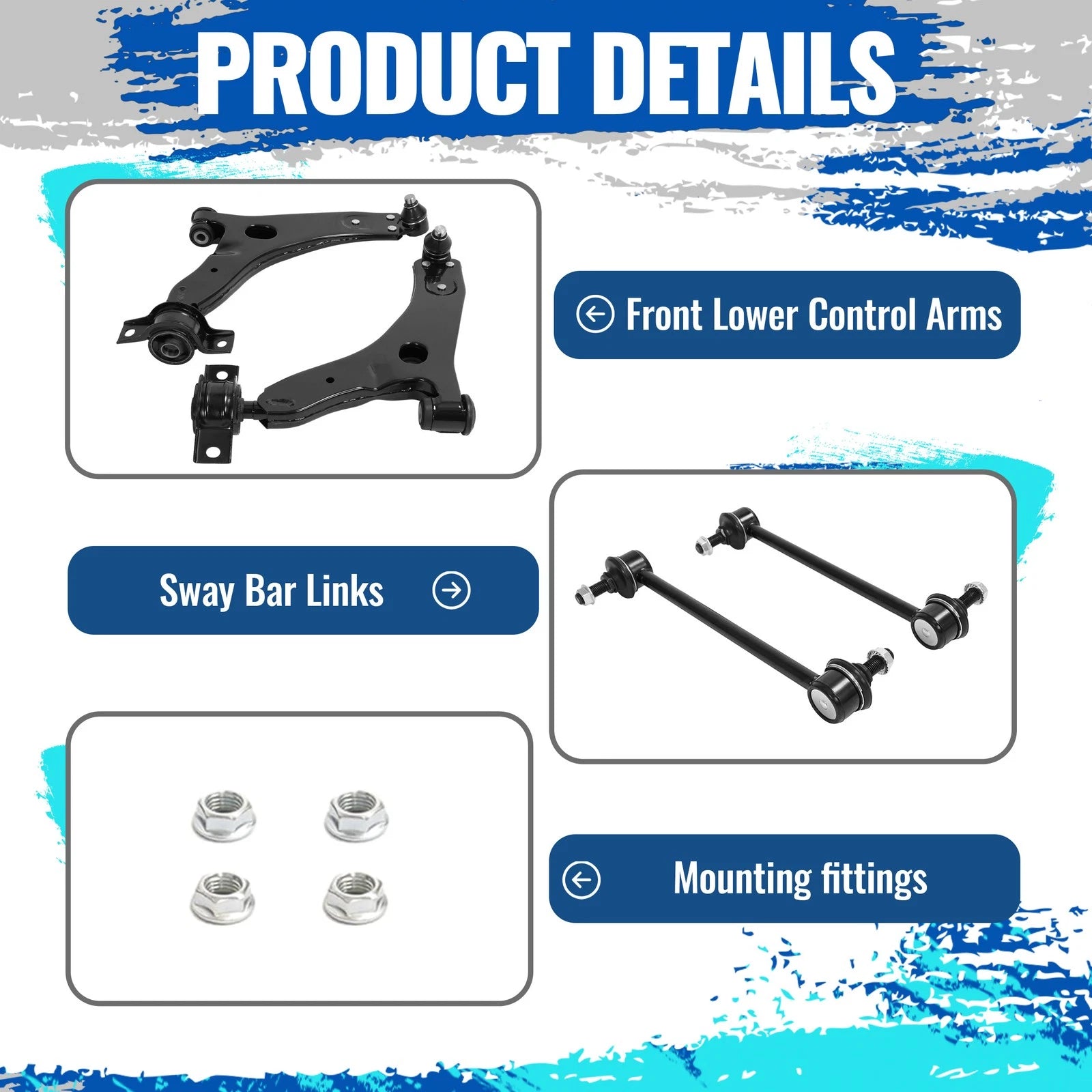 Set of 4 Front Lower Control Arms Sway Bars Ball Joints for Ford Focus (2006–2011)