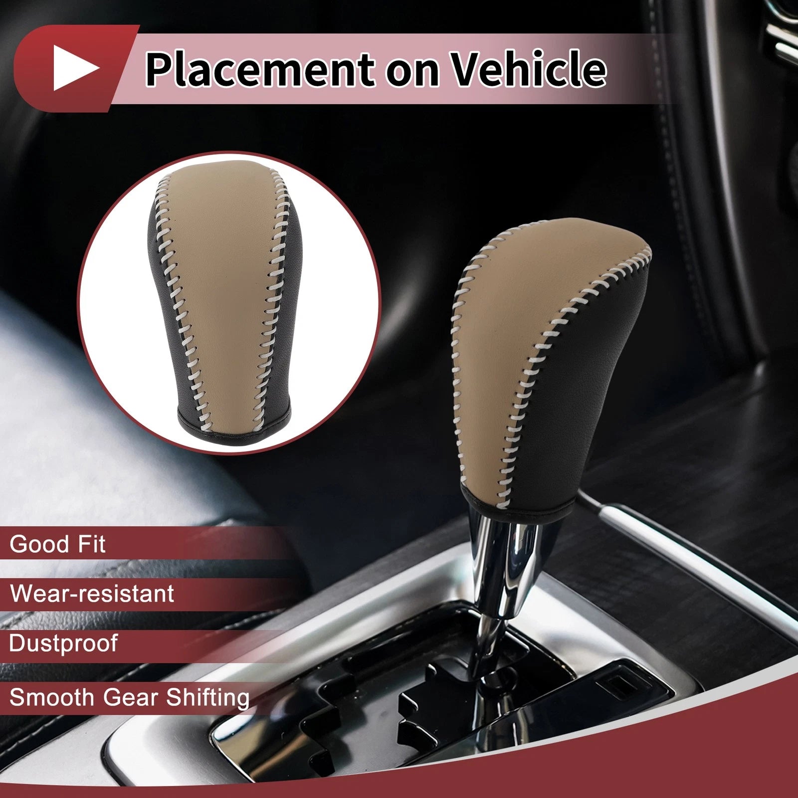 1Pc Gear Shift Knob Cover for Subaru Forester (2006–2012) Beige Faux Leather