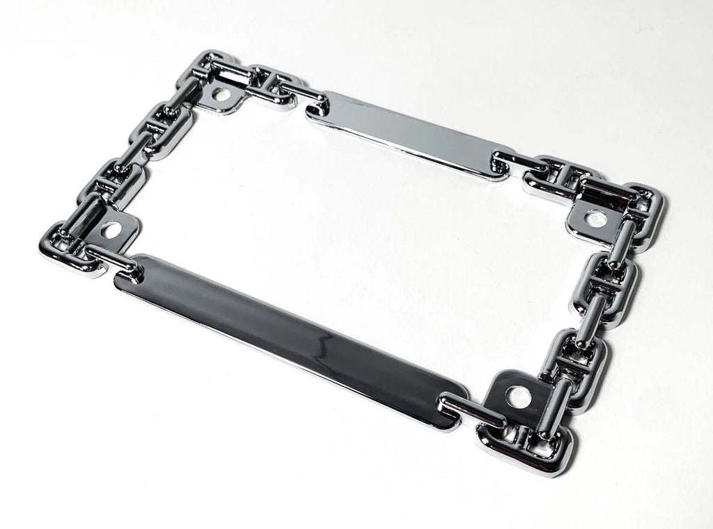 Chrome Metal Chain License Plate Tag Frame for Motorcycle Universal (All Years)