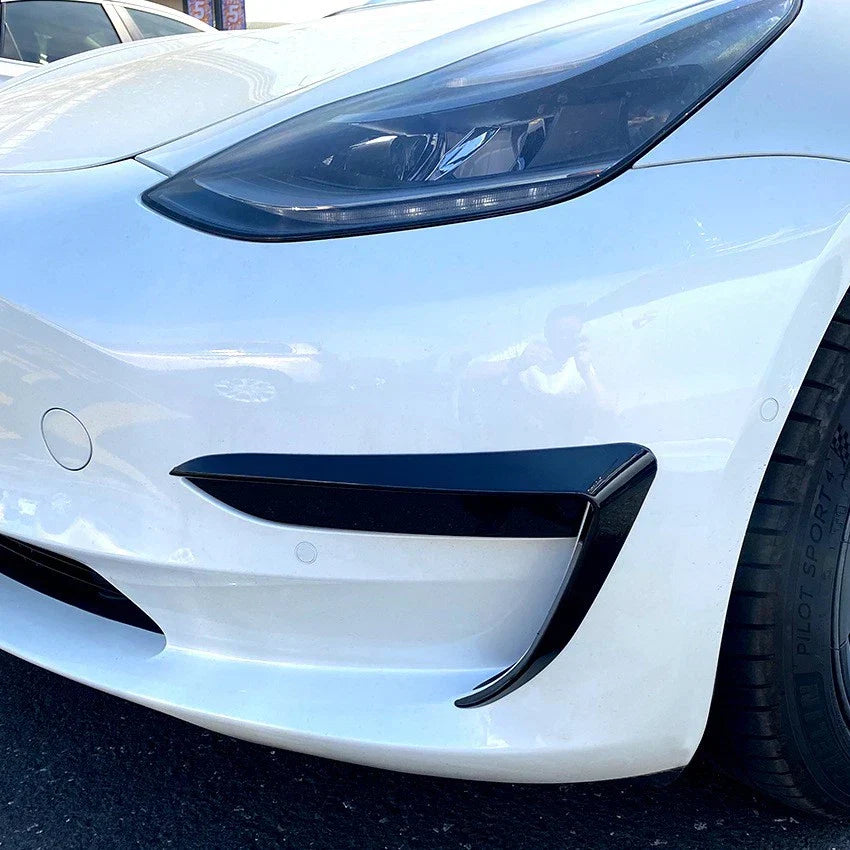Black Front Bumper Side C Canards Covers Trim for Tesla Model 3 (2017–2023)