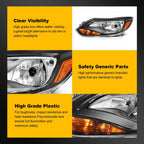 2X Headlight Assembly for Ford Focus (2012–2014) Black Amber Housing