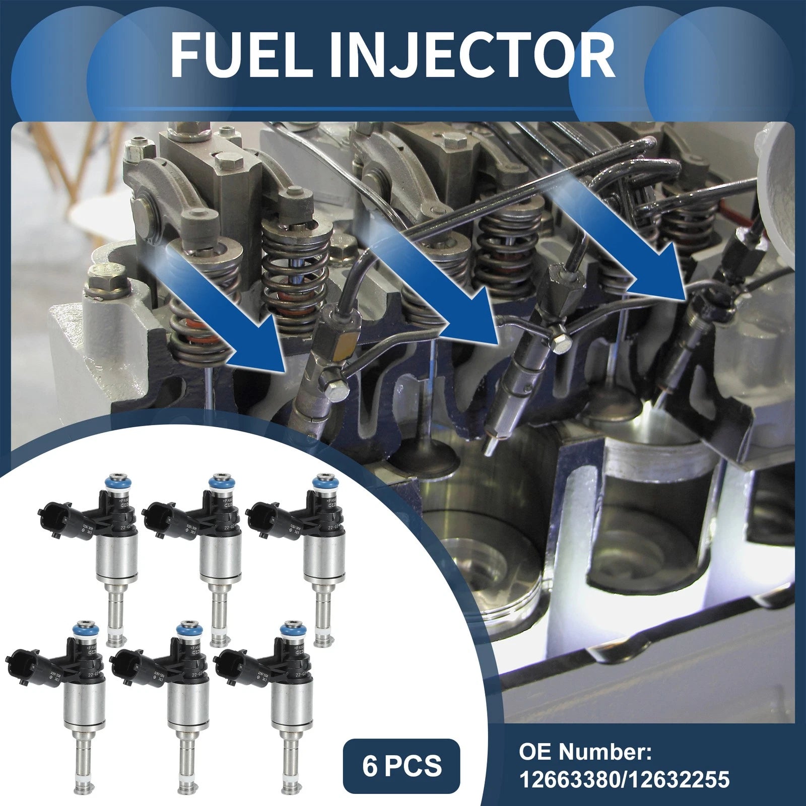 Set of 6 Fuel Injectors for Chevy Traverse (2009–2016) 3.6L No.12663380