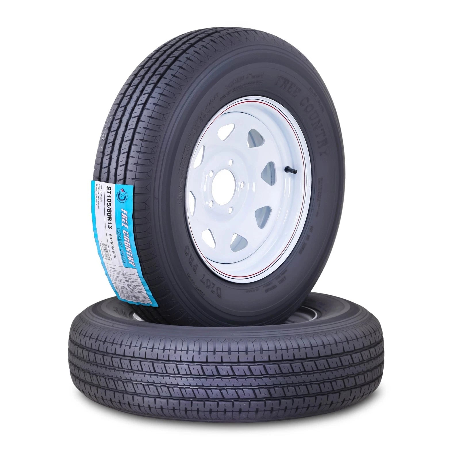 2 Free Country Trailer Tire Rims ST185/80R13 6-Ply 5 Lug x 4.5" White Spoke