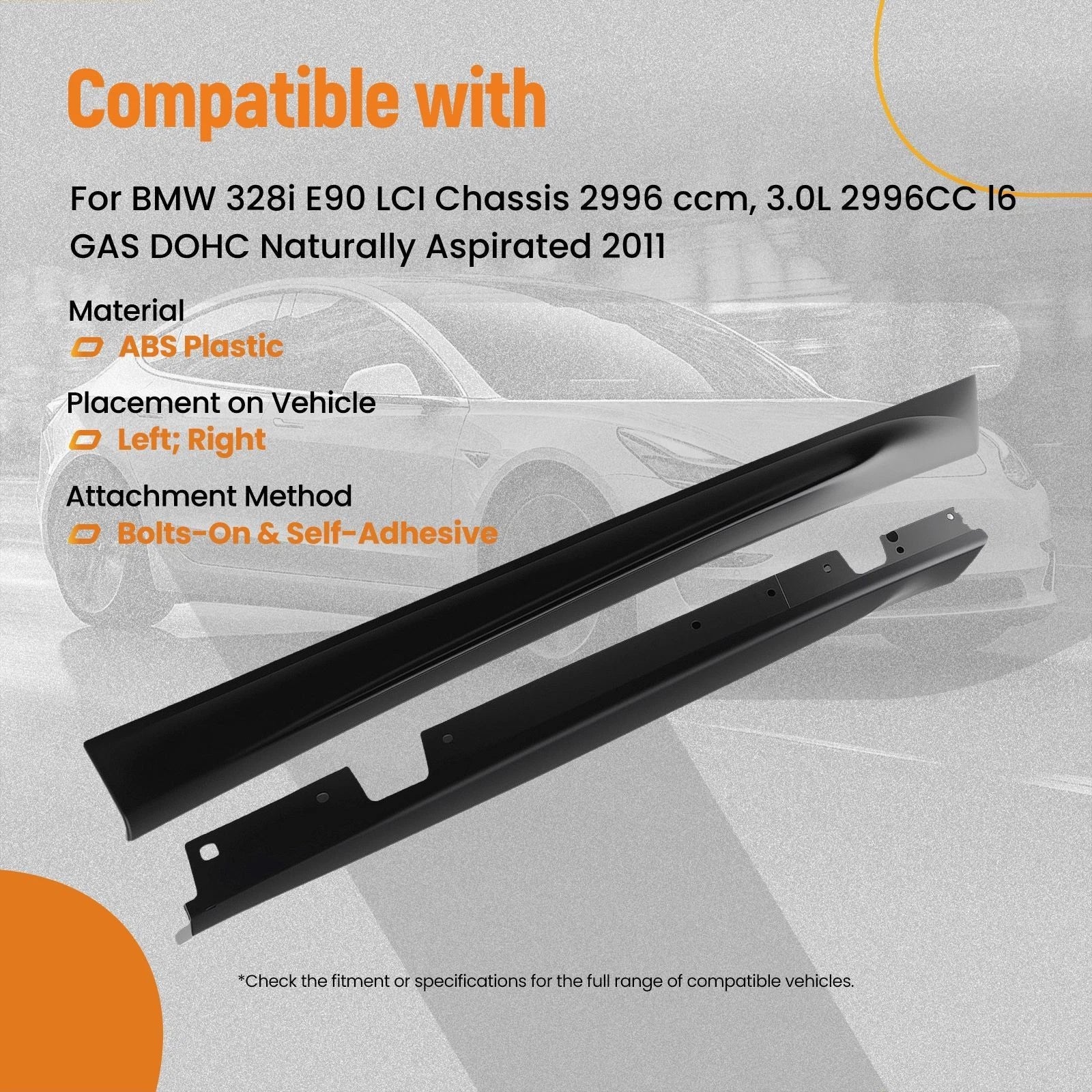 Side Skirt Extension Panel for BMW 3-Series E90 E91 (2006–2011) Black
