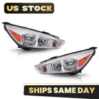 Set of 2 Halogen Headlights with LED DRL Chrome for Ford Focus (2015–2018)