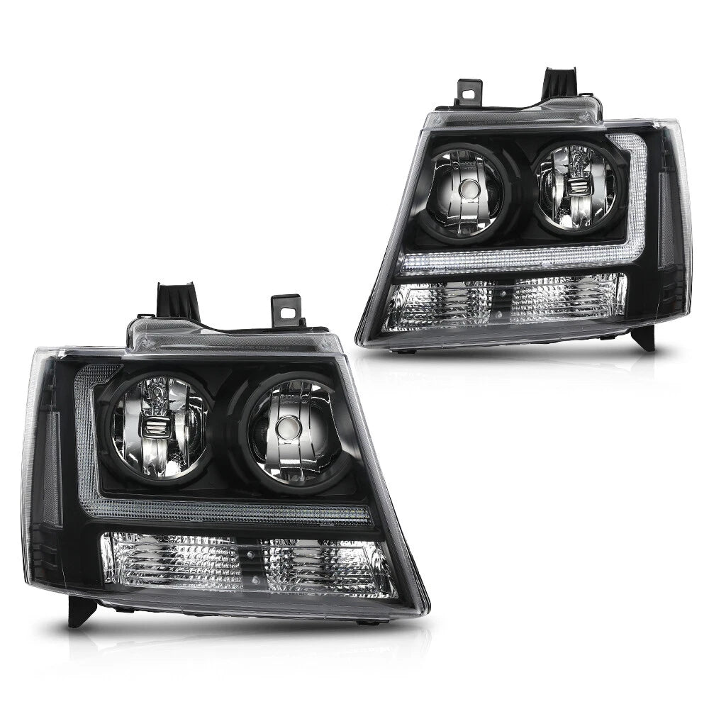 Clear Black LED DRL Headlights for Chevy Avalanche Tahoe Suburban (2007–2014)
