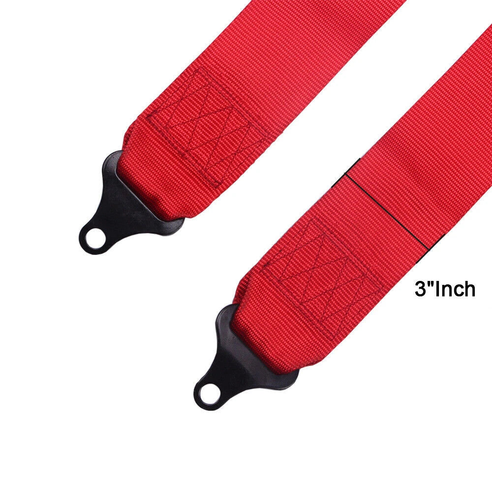 Set of 2 Red 4-Point Racing Harness Belts with Camlock Quick Release