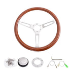 15" Classic Wood Steering Wheel with Horn Button for Universal Fit (380mm)