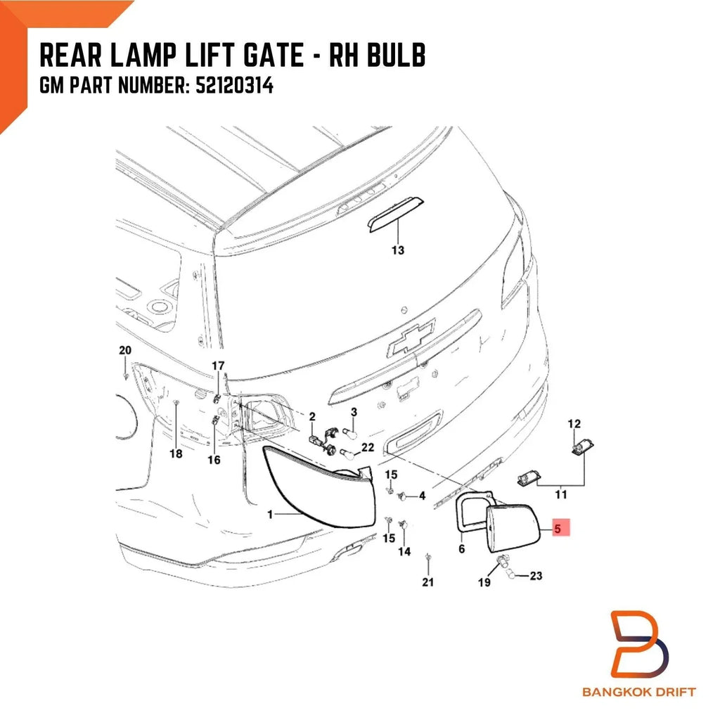 Rear RH Tail Lamp Light for Holden Colorado 7, Trailblazer (2012-2022)