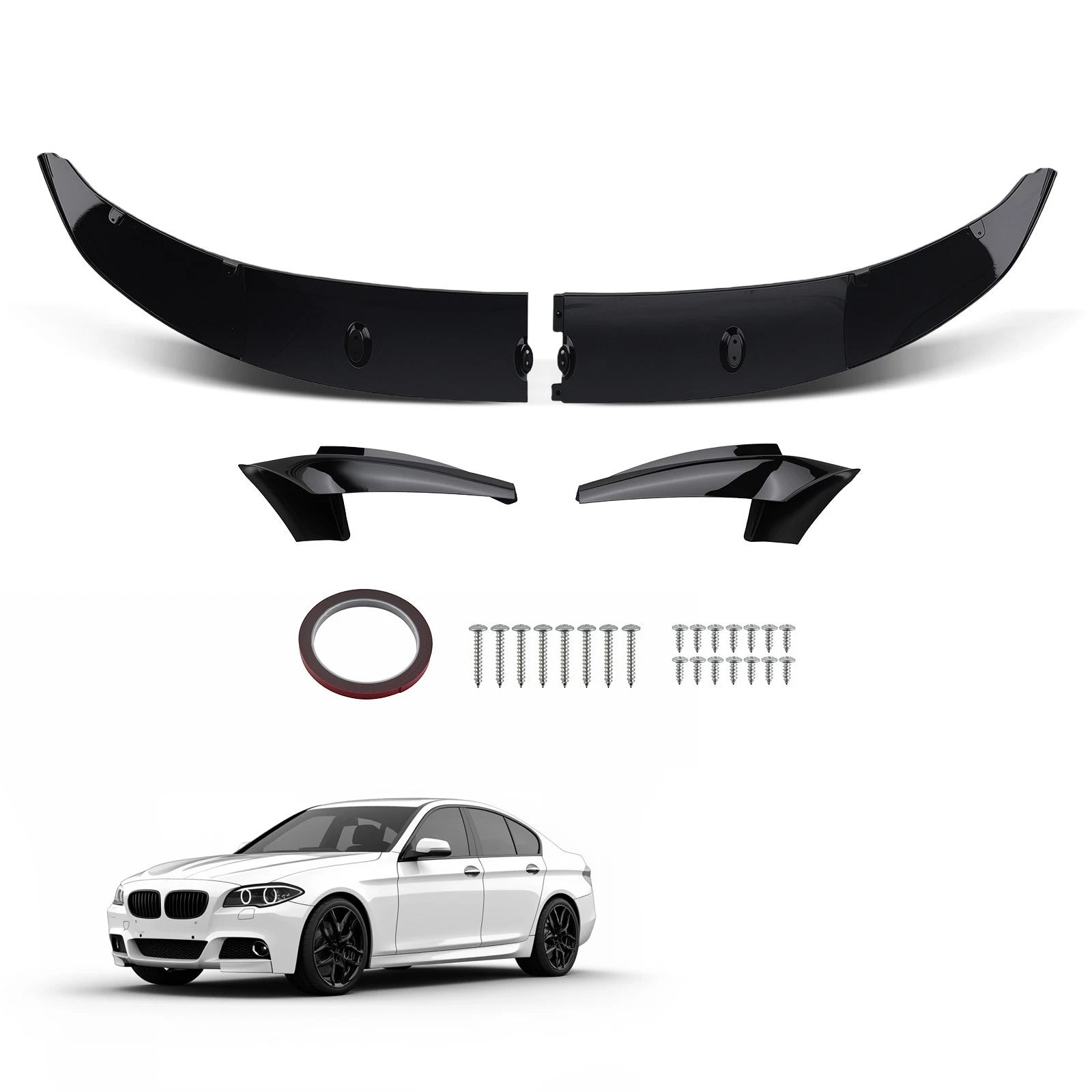 Front Bumper Lip Spoiler for BMW 5 Series F10 M Sport (2011–2016) Gloss Black ABS