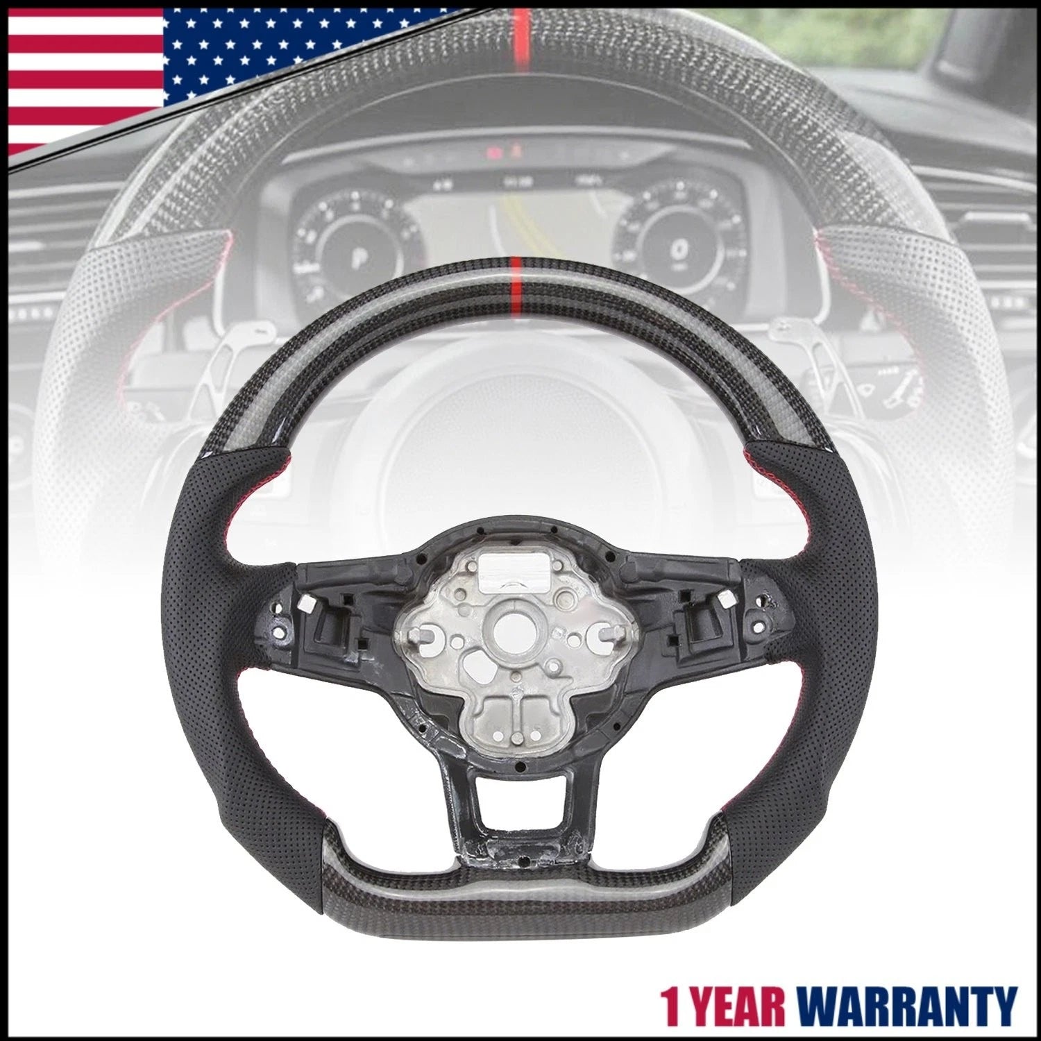 Real Carbon Fiber Sport Steering Wheel for Volkswagen Golf MK7 GTI (2015–2020)