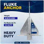 8 Lb Fluke Boat Anchor for Marine Use (Hot Dipped Galvanized Steel)