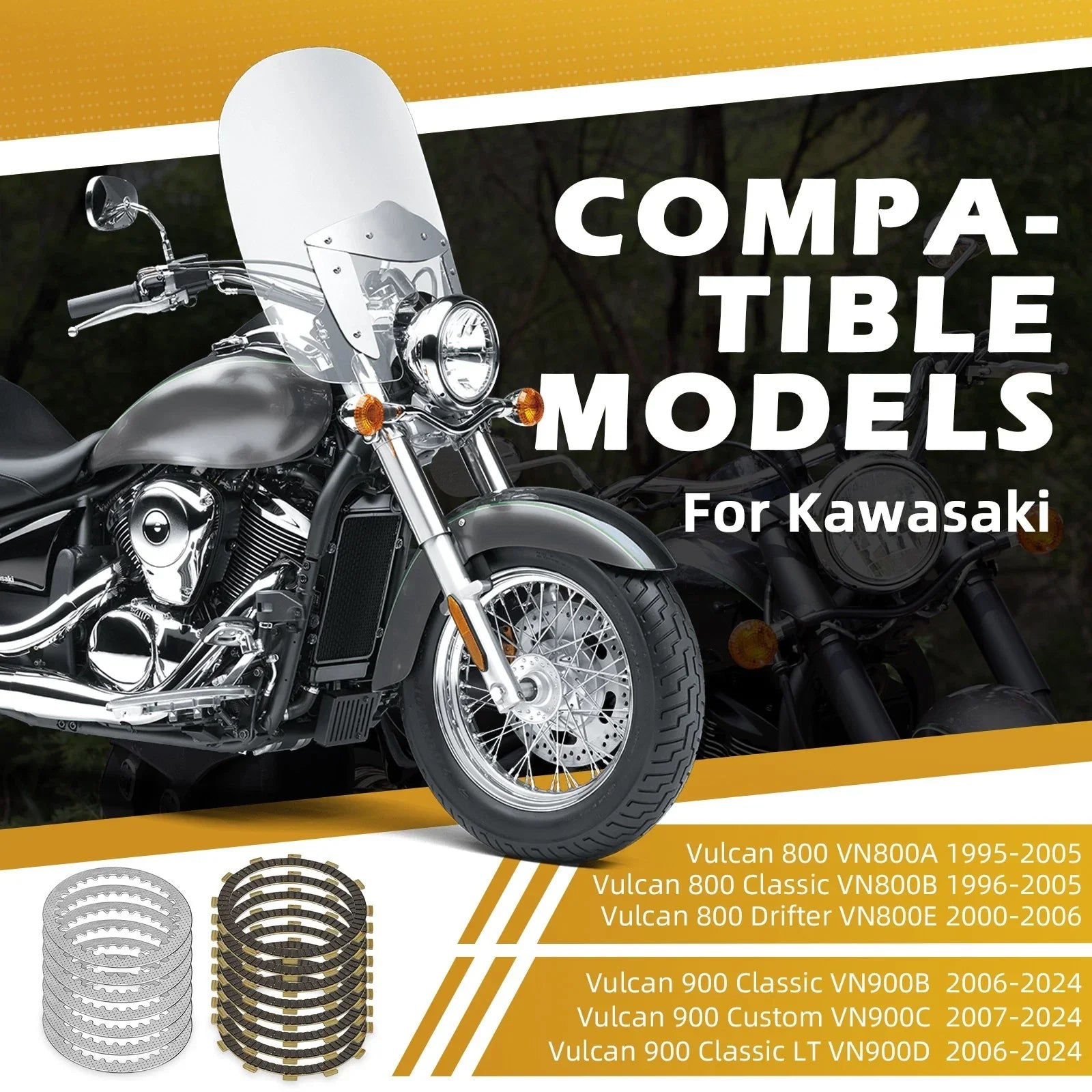 Clutch Friction Steel Plates & Gasket Oil Filter for Kawasaki Vulcan (1995–2009)