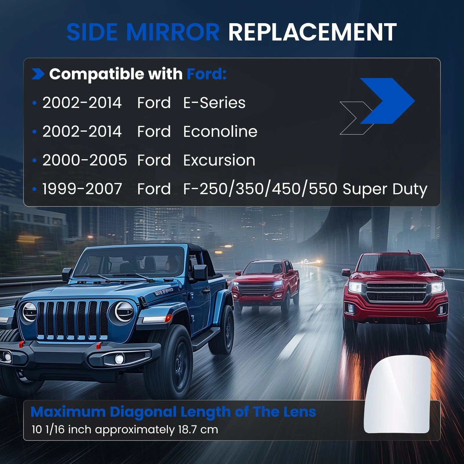 Rearview Mirror Glass Left Side for Ford Excursion E-Series (2000-2014)