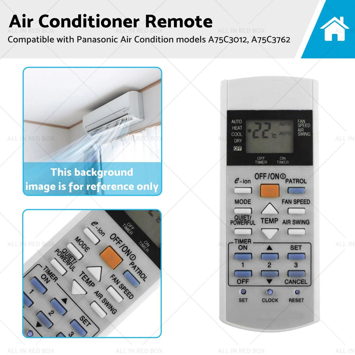 A/C Air Conditioner Remote for Panasonic A75C3012, A75C3762