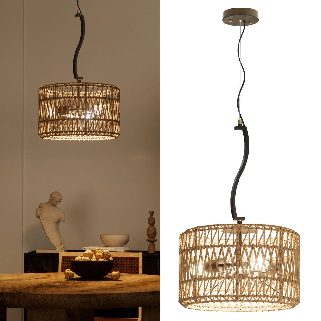 3-Light LED Pendant Light Fixture for Boho Rattan Style