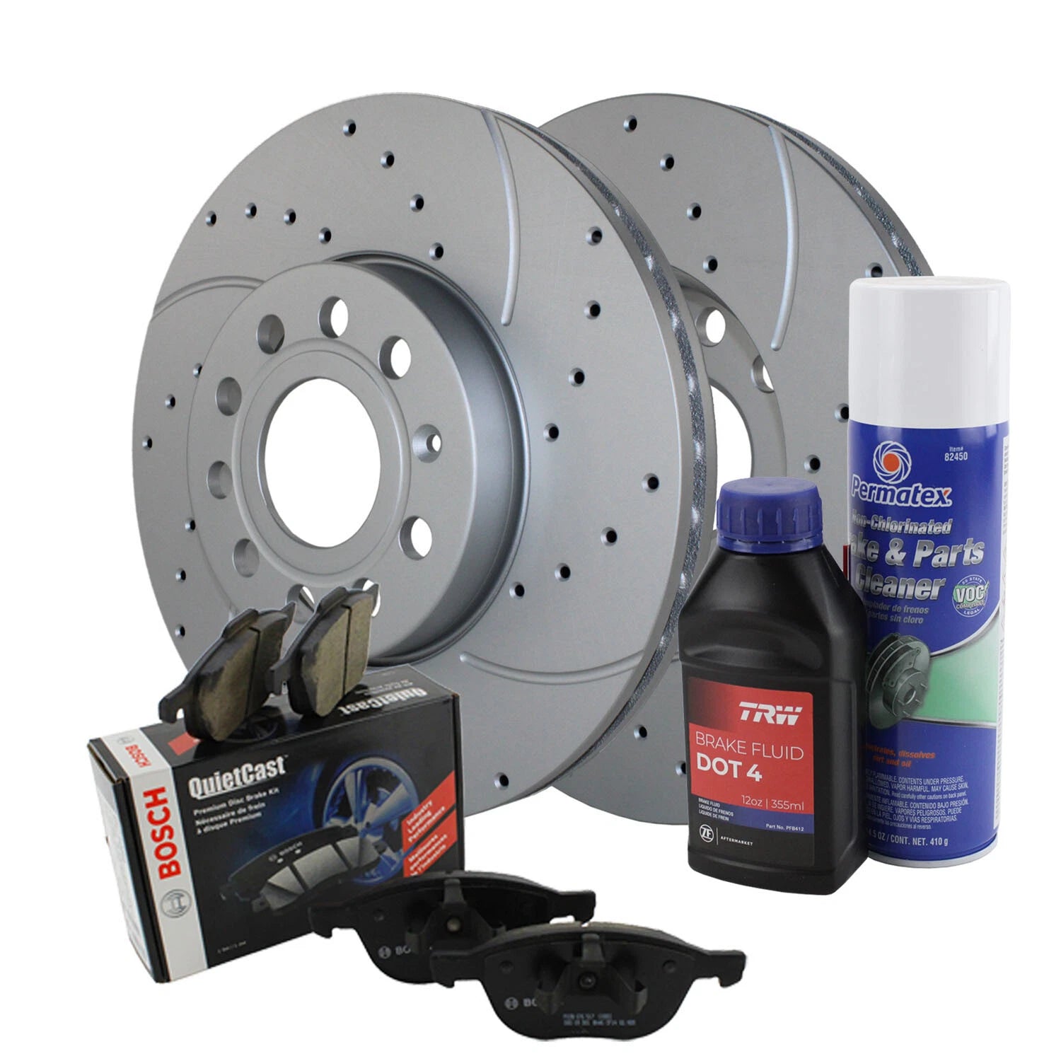 Front Brake Kit 288mm Drilled Rotors & Bosch Ceramic Pads for A3, Q, Beetle, Jetta (2000–2006)