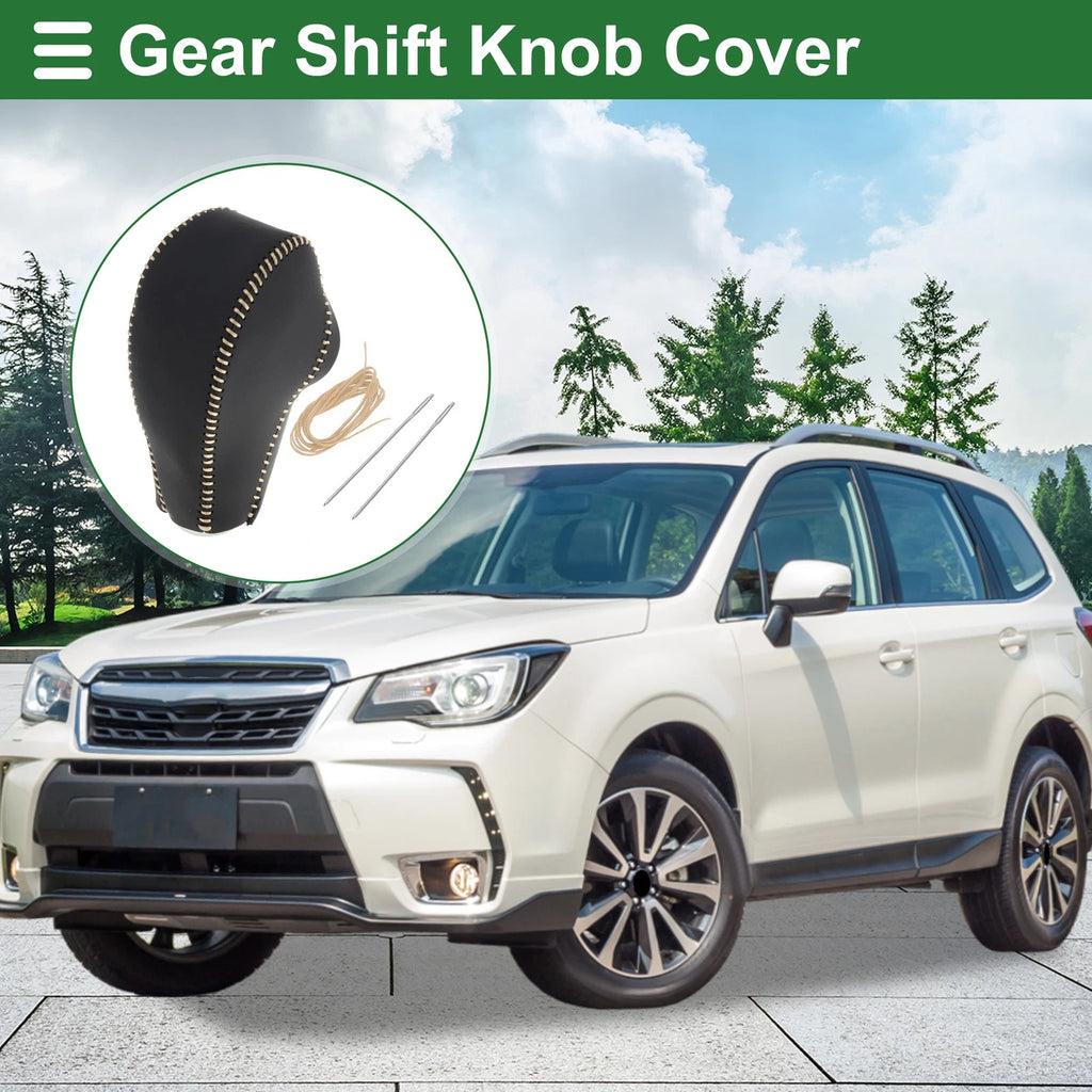 Gear Shift Knob Cover for Subaru Forester (2014–2017) Black Beige Faux Leather