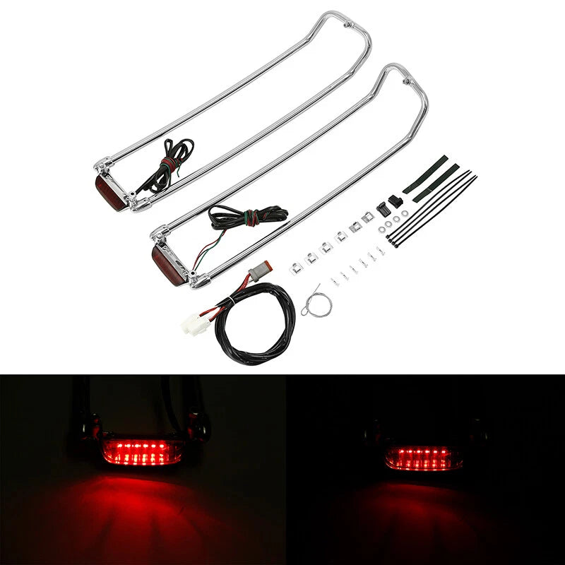 Chrome Saddlebag Lid Top Rail & LED Light for Harley Touring Road King (1994–2013)