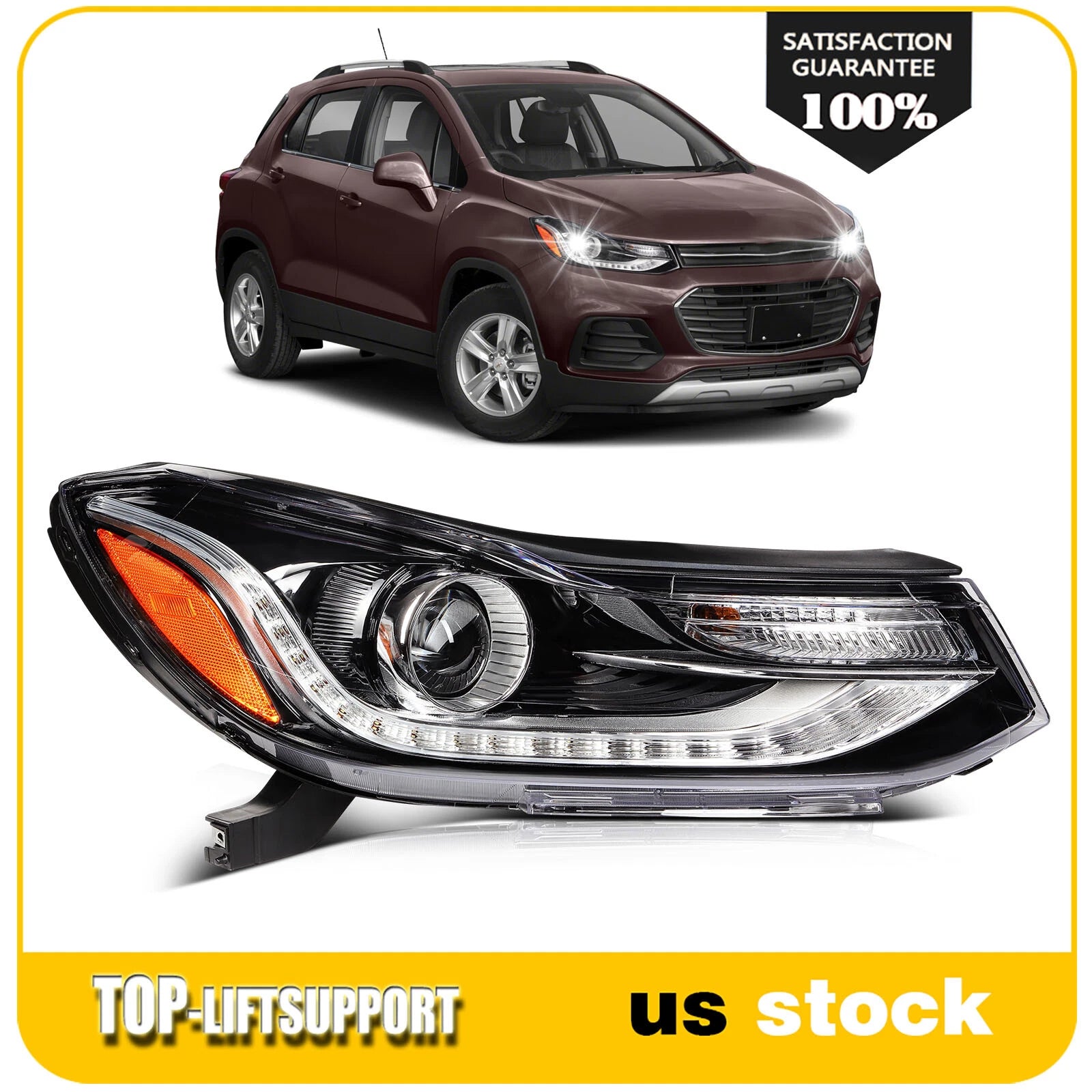 Right Passenger Side Headlight for Chevy Trax (2017–2022) with LED DRL